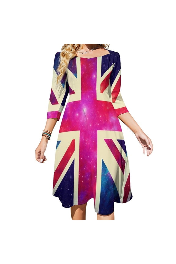 Colorful Union Jack Galaxy Print-1 Women's Fall Dresses Casual Loose Flowy Swing Shift Dress