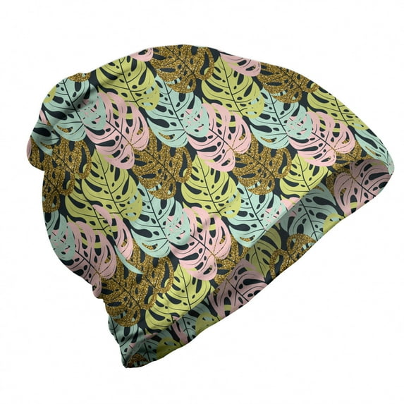 Colorful Unisex Beanie, Tropical Leaves Pattern, Hiking Outdoors, Charcoal Grey and Multicolor, by Ambesonne