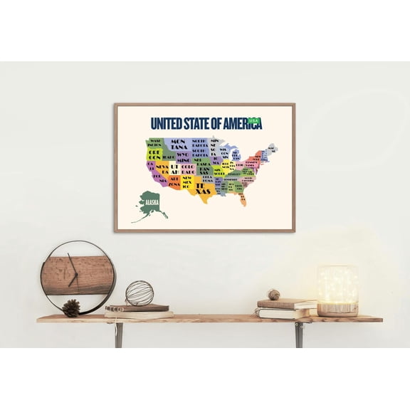 Colorful United States Map Educational Poster