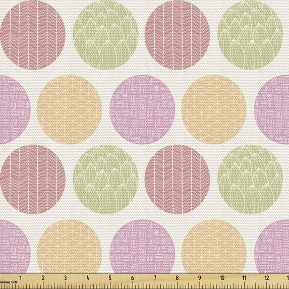 Ambesonne Colorful Fabric by the Yard Upholstery, Lines Inside Circles Shape, 2 Yards, Avocado Green and Multicolor