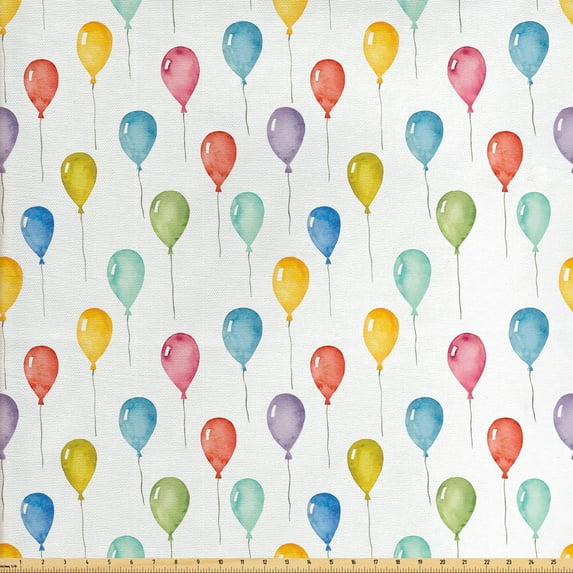 Ambesonne Colorful Fabric by the Yard Upholstery, Flying Watercolor Balloons, 3 Yards, Multicolor