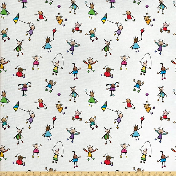 Ambesonne Colorful Fabric by the Yard Upholstery, Playing in Field, 10 Yards, Multicolor