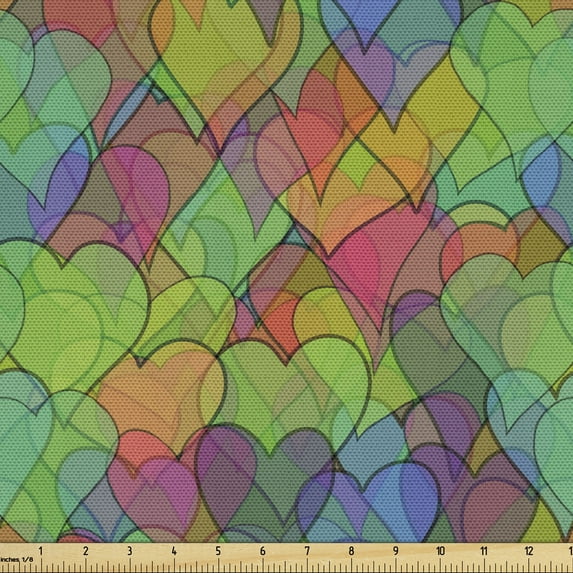Ambesonne Colorful Fabric by the Yard Upholstery, Pattern of Various Hearts, 5 Yards, Multicolor