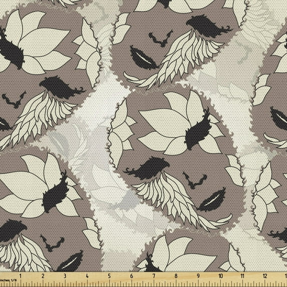 Ambesonne Colorful Fabric by the Yard Upholstery, Carnival Feathers, 2 Yards, Eggshell Multicolor