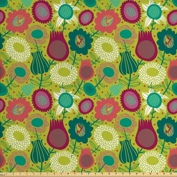 Ambesonne Colorful Fabric by the Yard Upholstery, Whimsical Floral Art, 10 Yards, Multicolor