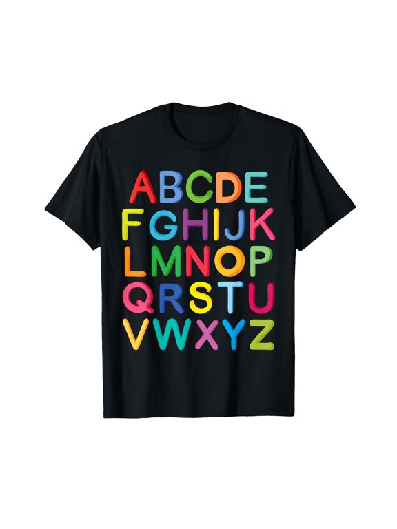 Colorful Uppercase Letters Alphabet learn ABCs Kids Teachers T-Shirt