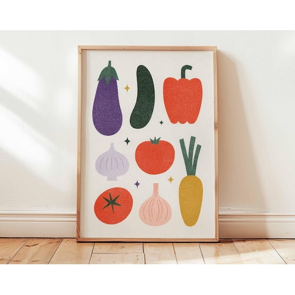 Colorful Vegetable Retro Food Wall Art Print, Unframed Paper Poster 24x36in