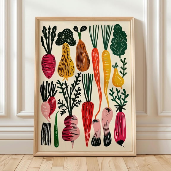 Colorful Vegetable Wall Art Print, Garden Vegetable Poster, Modern Kitchen Poster, Scandinavian Food Illustration, Farmhouse Kitchen Decor , Poster Print Only
