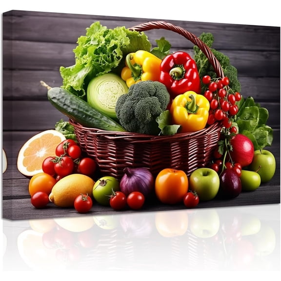 Colorful Vegetables & Fresh Fruits Canvas Wall Art, Kitchen Prints Framed Artwork for Dining Room Restaurant Home Wall Decor