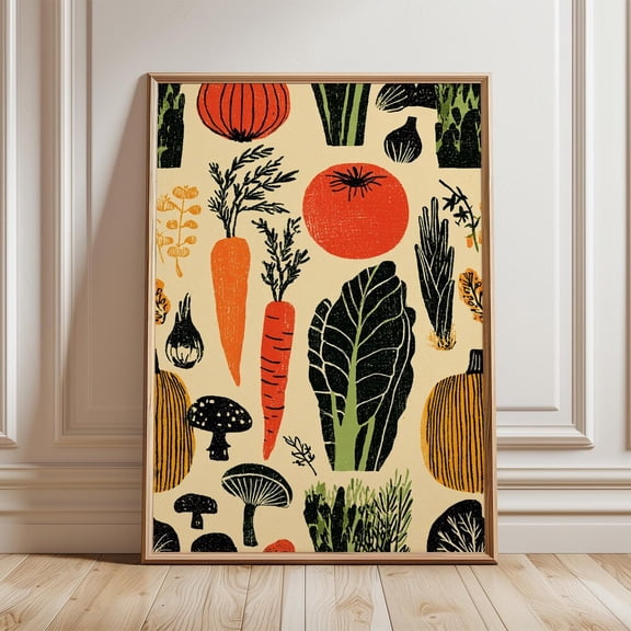 Colorful Vegetables Rustic Market Kitchen Poster UNFRAMED PAPER POSTER, Home Decor