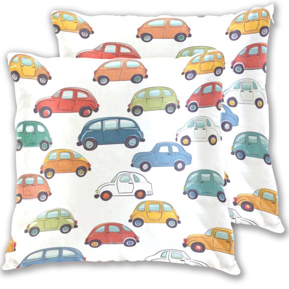 Colorful Vehicles Hand Painted Throw Pillow Covers Pillowcases 16 x 16 Inch Home Decor 2 Packs for Bedroom Sofa