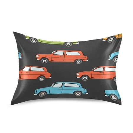 Colorful Vehicles Satin Pillowcase Envelope Design Pillow Covers 1 Pack Standard Size 20" x 26"