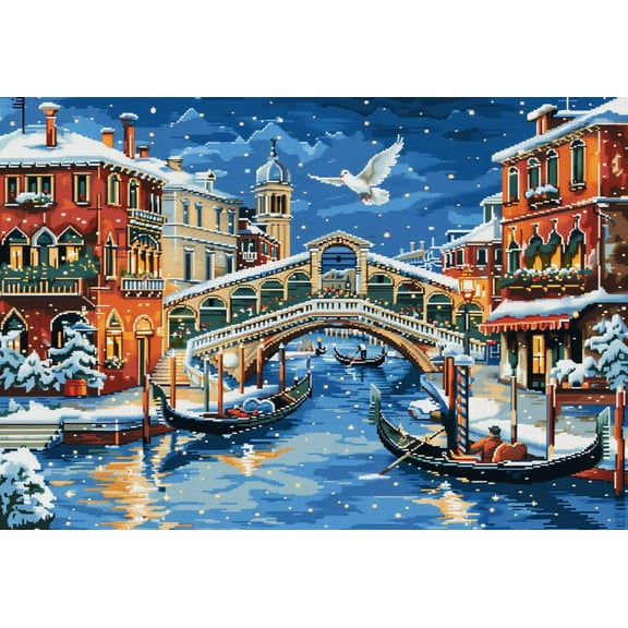 Colorful Venice Scene DIY 11CT Stamped Cross Stitch Kits for Beginners Easy Needlepoint Embroidery Counted Cross Stitch Art Craft for Wall Decoration 12x16inch(4)