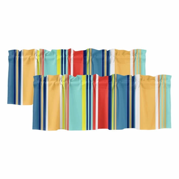 Colorful Vertical Stripes Window Valance, Bright Summer Colors 2 Pack Decorative Curtain for Small Windows, Light Filtering Valance with 3” Rod Pocket, 42"W x 12"L