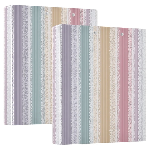 Colorful Vertical Stripes with White Lace Round Ring Binder 3 Rings 1.5" Capacity File Storage for A4 Size 1 Pack