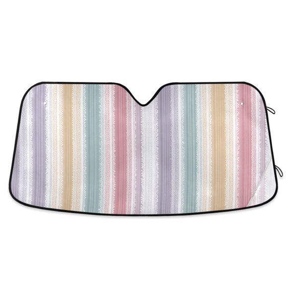 Colorful Vertical Stripes with White Lace Windshield Sun Shade Automobile Visor Accordion Folding Car Accessories M