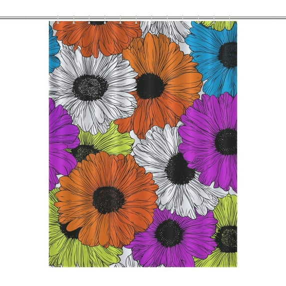 Colorful Vibrant Flower Pattern Design Shower Curtain , Enchanted Forest Scenic Bathroom Decor Sets, Waterproof Fabric with Hooks