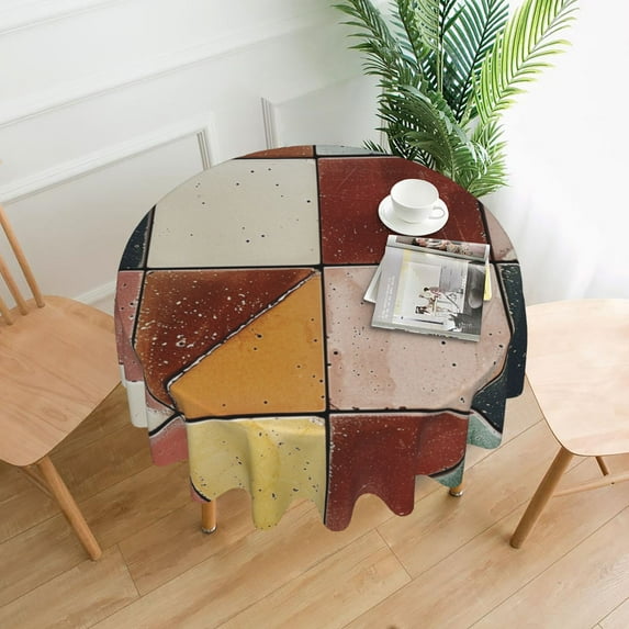 Colorful Vibrant Geometric Shapes Round Tablecloth 60 Inch Polyester Table Cover Kitchen Dinning Washable Indoor Outdoor Party Wedding Picnic Holiday