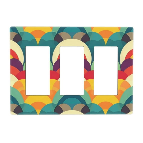 Colorful Vibrant Waves Pattern Switch Cover Decorative Wall Plate 3-Gang Screwless Standard Size