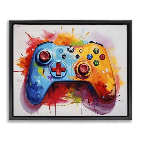 Stupell Industries Colorful Video Game Controller Black Framed Floater Canvas Wall Art, design by Creative Studio, 25 x 31