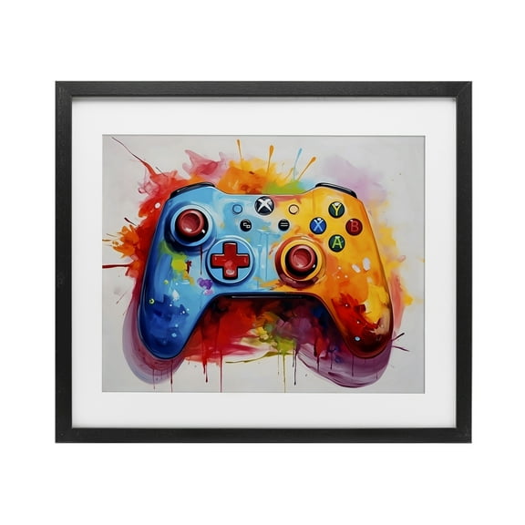 Stupell Industries Colorful Video Game Controller Black Framed Print Under Glass, design by Creative Studio, 13 x 16