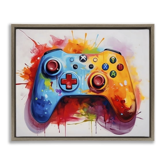Stupell Industries Colorful Video Game Controller Brown Framed Floater Canvas Wall Art, design by Creative Studio, 17 x 21