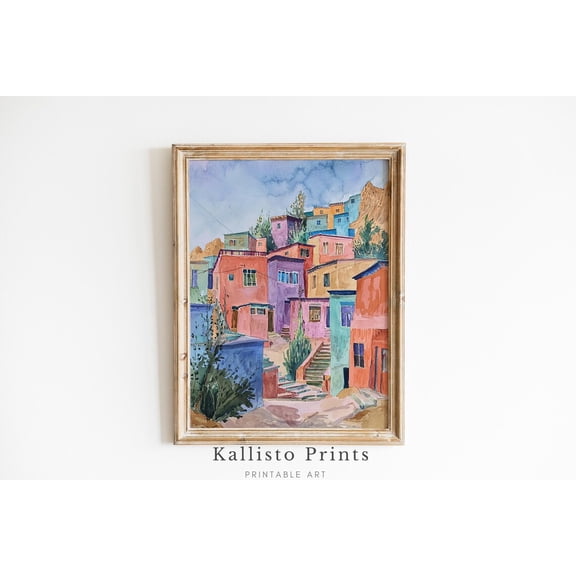 Colorful Village Art Rustic Houses Vibrant Wall Decor Bohemian Home Art Print Poster Artistic Urban Scene 536, Size 8x12 UNFFRAMED F03.1.6l2240