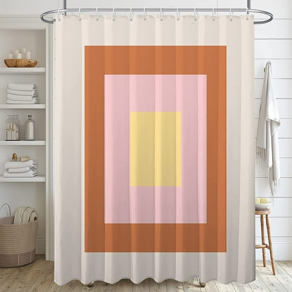 Colorful Vintage Abstract Art Shower Curtain,Pink Gold 70s Aesthetic Bathroom Shower Curtains Sets,Bright Funky Groovy Bath Curtain with12 Hooks 72x72in,Waterproof Fabric