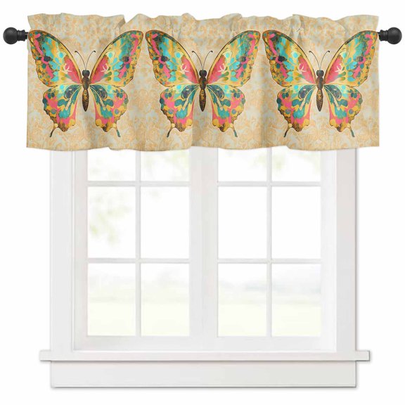 Colorful Vintage Butterfly Valances for Windows Farmhouse Kitchen Curtains Valances Rod Pocket Valance Curtains for Kitchen Windows Retro Watercolor Butterfly Window Valances for Bathroom 42"x12"