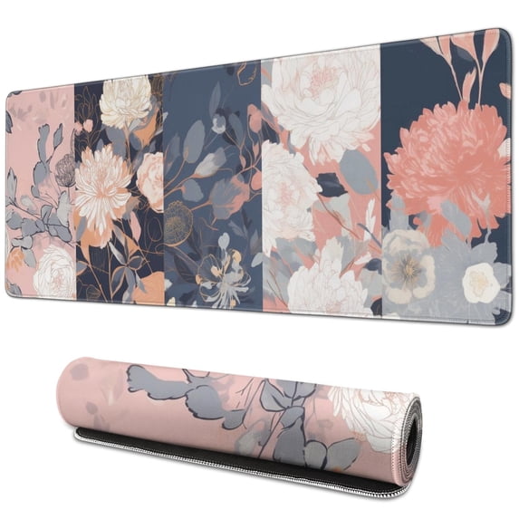 Colorful Vintage Flower Gaming Mouse Mat, Rectangle Large Non-Slip Rubber Gaming Mouse Pad with Stitched Edges, Office Mouse Pad for Women Men Kids, 31.5x11.8in