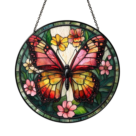 Colorful Vintage Flower Window Hanging – Stained Glass Style Art