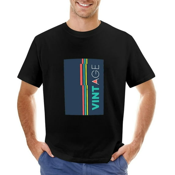 Colorful Vintage Men’s T-Shirt 100% Cotton Casual Short Sleeve Tops Gift Tee Black 4XL