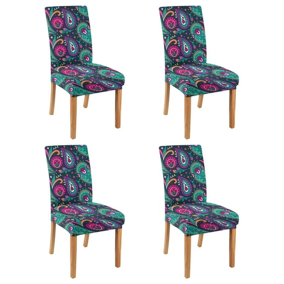 Colorful Vintage Paisley Bohemian Dining Chair Covers 4 Pack Floral Ethnic Retro Pattern Washable Polyester Stretch Slipcovers Removable Protector for Elegant Home Decor