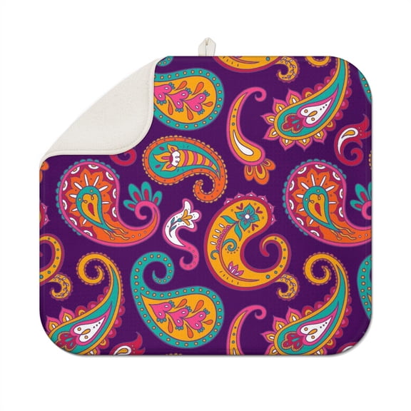 Colorful Vintage Paisley Coffee Mat – Ultra Absorbent Microfiber Spill Mat, Foldable and Lightweight Dish Drying Pad for Kitchen and Cafe