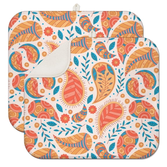 Colorful Vintage Paisley Coffee Mat – Ultra Absorbent Microfiber Spill Mat, Foldable and Lightweight Dish Drying Pad for Kitchen and Cafe