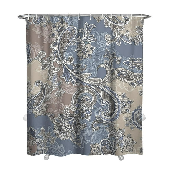 Colorful Vintage Paisley Curtain 72x84 Inches, Quick-Dry Polyester with Hooks, Boho Floral Artistic Pattern for Bathrooms