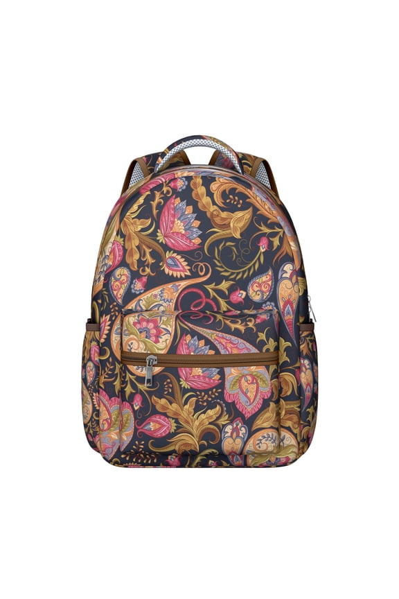 Colorful Vintage Paisley Students Backpack Chic Boho Floral Design, Adjustable Strap School Bag with Classic Artistic and Abstract Decorative Pattern