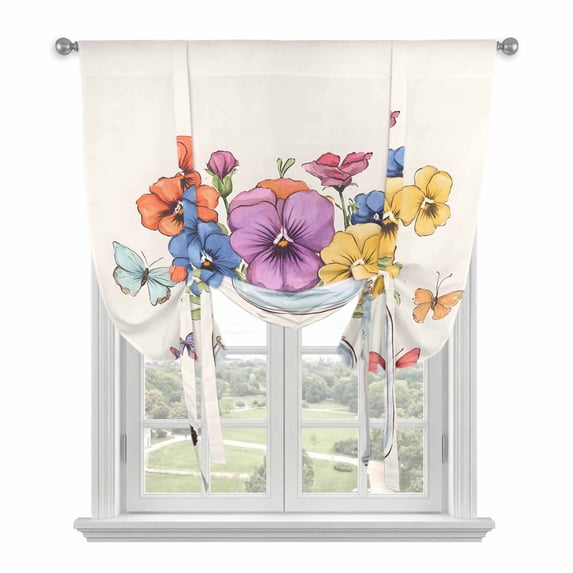 Colorful Vintage Watercolor Flowers Tie Up Curtain for Window ...