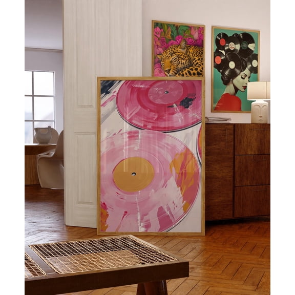 Colorful Vinyl Record Wall Art Print, Retro Y2K Music Decor With Pastel Painting