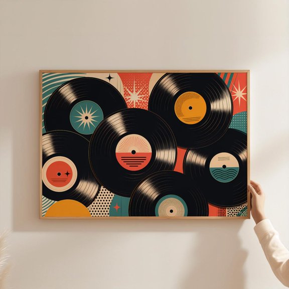 Colorful Vinyl Records Wall Art Print Pop Art Decor Unframed Paper Print