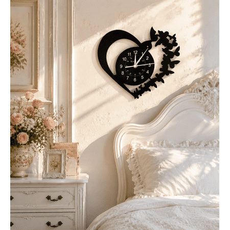 Modern Heart Vinyl Record LED Wall Clock - 7 Color Changing Night Light with Remote, Silent Battery Operated Hanging Clock for Bedroom, Living Room & Unique Wall Art