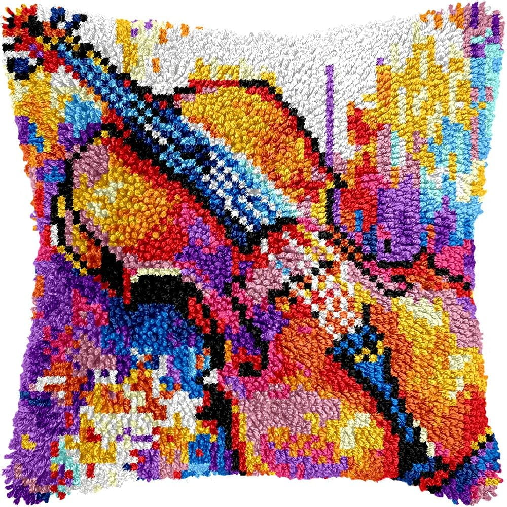 Colorful Violin Latch Hook Kits Pillow kits Cushion Throw Pillow Embroidery Craft Kits DIY Kits of DIY Hooking Pillowcase Cover Supplier with Color Printed Canvas 43x43cm (179)