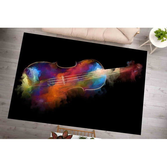 Colorful Violin Rug, Abstract Violin Rugs, Violinist For Gift Rugs, Music Room Rug, Step Rug, Living Room Rug, Indoor Rug, Entry Rug, 2.6'x6.5' - 80x200 cm