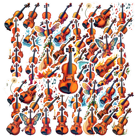 Colorful Violin Stickers Music Instrument Stickers Waterproof PVC for Laptops Suitcases Notebooks