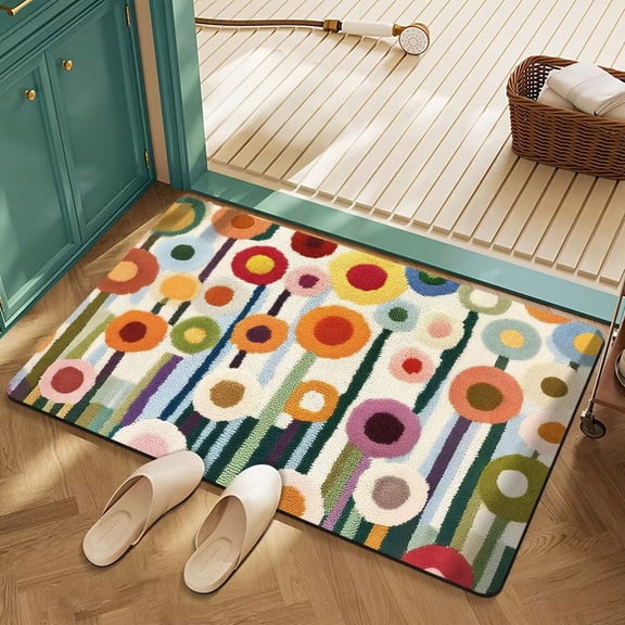 Colorful Visual 3D Effect Flat Diatomaceous Earth Mat 16×24Inch Absorbent Non & Flat Velvet Bathroom Rug Stain Entryway Mat for Kitchen Showe & Living Room