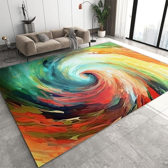 Colorful Vortex Oil Painting Area Rug, Abstract Art Indoor Non Slip Kids Rugs, Machine Washable Carpet For Living Room Bedroom Kitchen Dining Room Home Office Decor Floor Mat 5x8ft