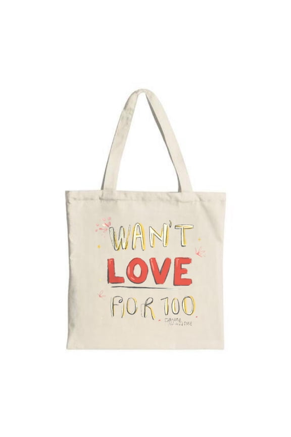 Colorful " WANT LOVE FOR 100 " tote bag with stars perfect for shopping parties and travel Durable natural fabric with two handles