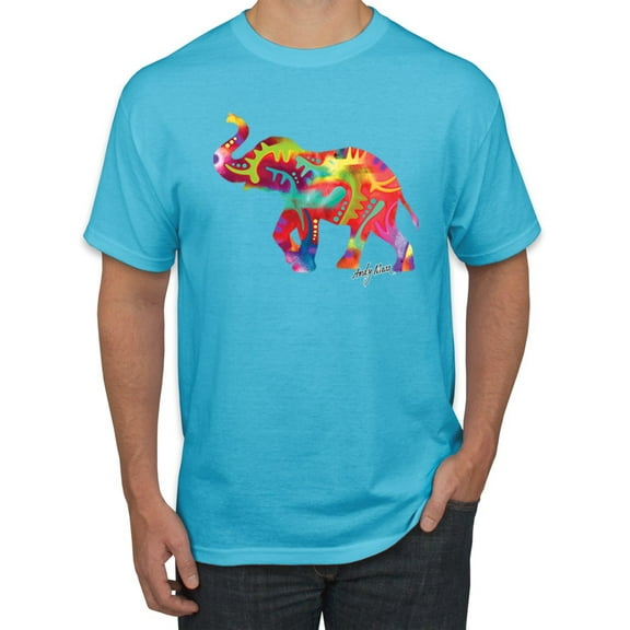 Colorful Walking Good Luck Elephant Animal Lover Men's Graphic T-Shirt, Light Turquoise, X-Large