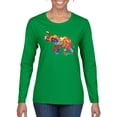 thumbnail image 1 of Colorful Walking Good Luck Elephant Animal Lover Womens Graphic Long Sleeve T-Shirt, Kelly, Medium, 1 of 3