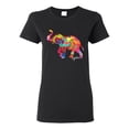 thumbnail image 1 of Colorful Walking Good Luck Elephant Animal Lover Womens Graphic T-Shirt, Black, Small, 1 of 3